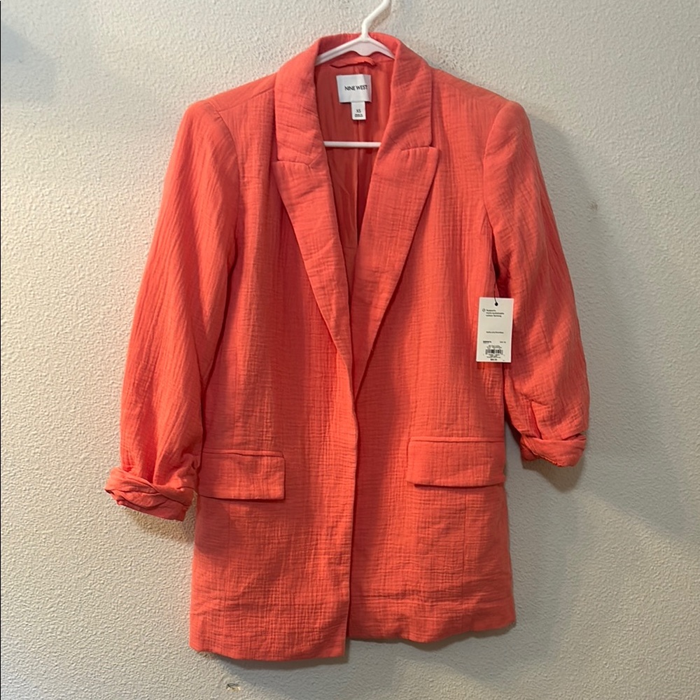 NWT Nine West Pink Blazer with Ruched Sleeves